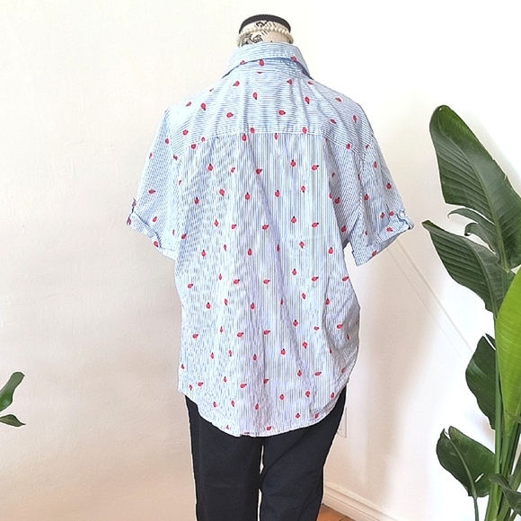 Karen And Scott Women's Blue Striped Shirt With Red Ladybugs. Size XL. - Picture 5 of 6